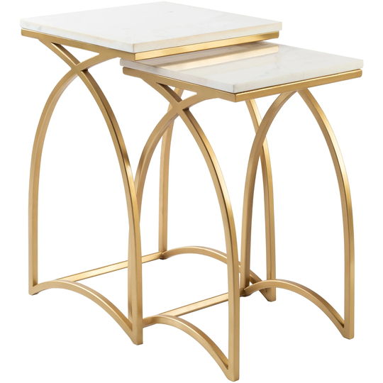 Set of 2 White and Gold Square Marble Nesting Tables 22"