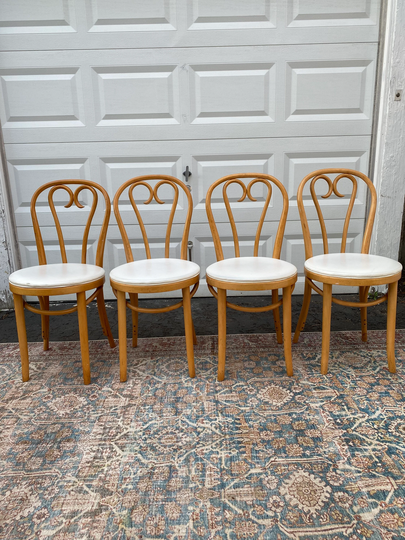 Set Of Four Vintage Bentwood Romania Thonet Cane Cafe Chairs