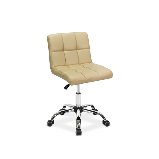 TOTO Home Office Button-Tufted Desk Chair, Armless Thick Cushion, Adjustable Height 19"-25", Cream Pearl - N/A