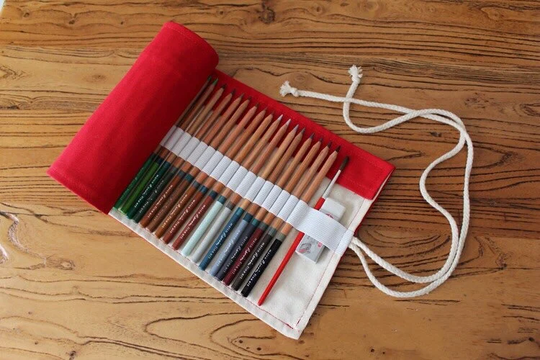 36/48/72 Slots Cotton Red Roll Up Pencil Case | Pen Storage Pouch Painting Brush Holder Craft Too Bag Wonderful Birthday Gift