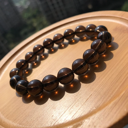 Smoky Quartz Gemstone Translucent Crystal Handmade With 10mm Beads Men's Women's Healing Jewelry