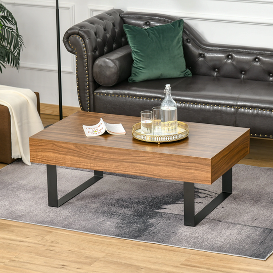 HOMCOM Industrial Coffee Table with Drawer, Functional Table w/ Metal Legs, for Living Room Office