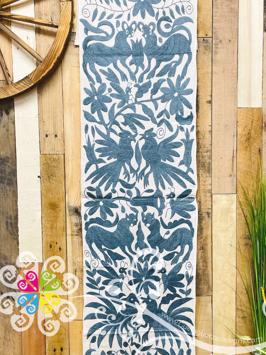 Large Solid Color Dark Gray Otomi Table Runner - Camino De Tenango Mexican