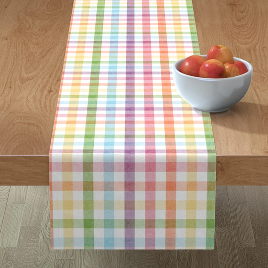 Picnic Blanket Plaid Table Runner - Rainbow Gingham By Longdogcustomdesigns Summer Cotton Sateen Spoonflower
