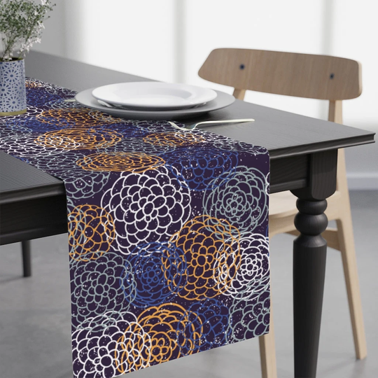 Japanese Influenced Floral Design Table Runner. 90" X 16"