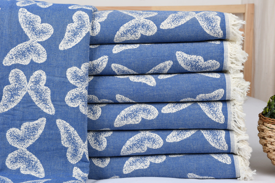 Picnic Blanket, Sofa Butterfly Throw, Patterned Bedcover, Animal Sax Blue 79x95 Inches Bed Cover, Yoga