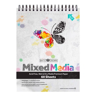 Brite Crown Mixed Media Sketch Pad - 9 X 12 Sketch Book (60 Sheets) Perforated Sketchbook Art Paper For Pencils, Markers, Paints, Watercolors, Pastels