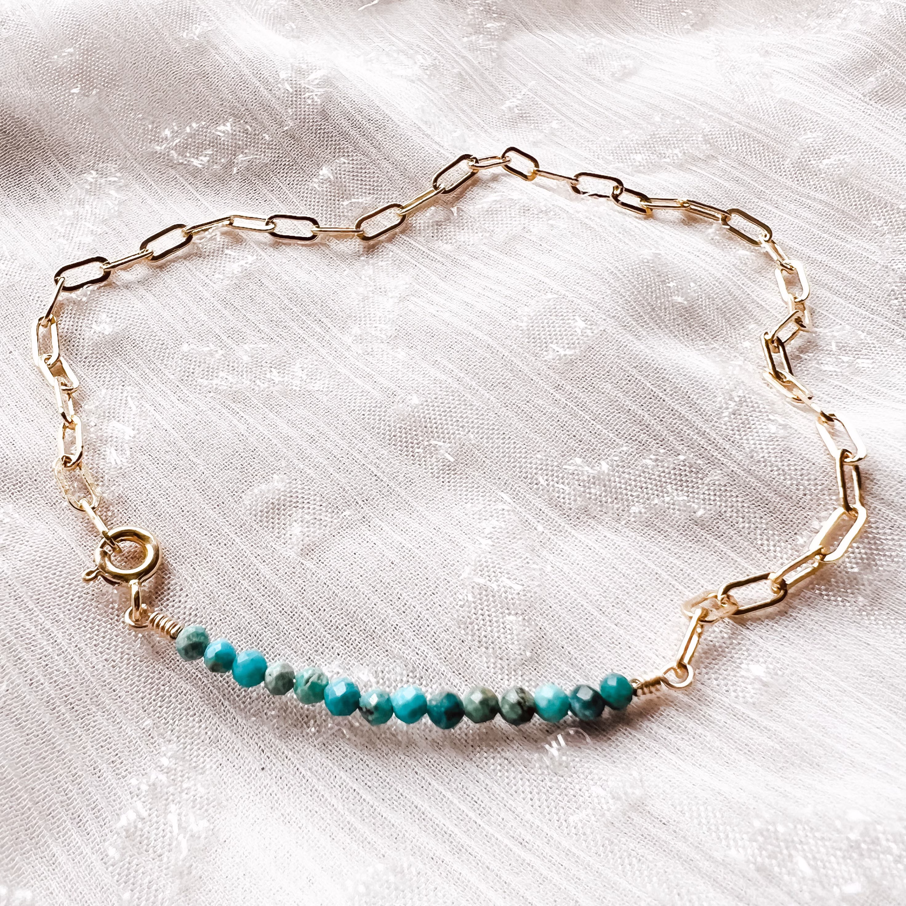Turquoise Chain Anklet | Natural Faceted Turquoise, 14K Gold Fill Paperclip Chain Anklet