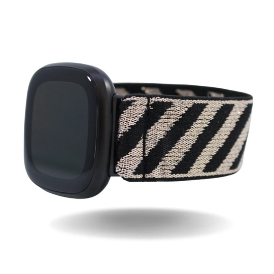 Elastic Fitbit Sense/Versa 3 Watch Band | Fits & Yellow Gold Metallic Glittery Sparkly Stripes Elegant Formal