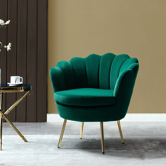 Gaitana Comfy and Soft Tufted Scallop Barrel Accent Chair With Golden Legs