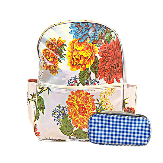 Alux Backpack With Matching Pencil Case in Mums White - Durable, Waterproof & Wipeable Book Bag For Kids & Adults