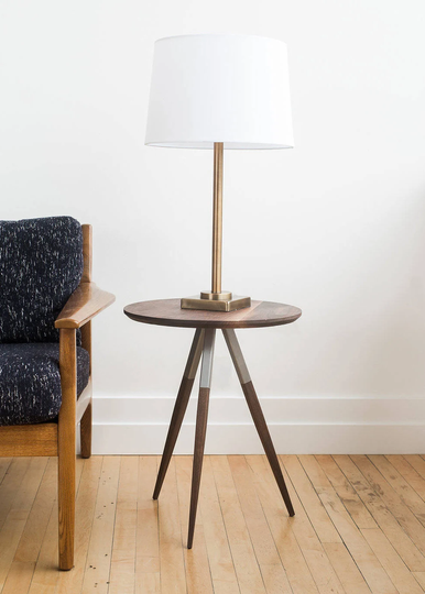 Mid Century End Table Wood Metal Round Side Accent White Oak Walnut Steel Circle Modern Night Stand Industrial Handcrafted