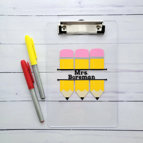 Personalized Teacher Name Clear Acrylic Yellow Pencil Mini Clipboard, Small, Appreciation Gift, Tutor, Educator, Personalization