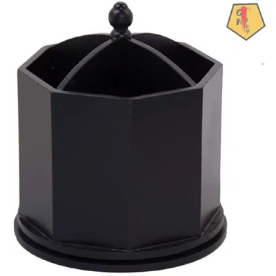 Spinning Desktop Organizer - Black 4 Compartment Rotating Mail And Stationary Holder - Quality Wooden Design - Pen And Pencil Cup And Sorter