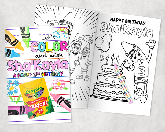 Crayon Personalized Coloring Books - Custom Party Favors Thank You Gift Birthday Printed & Shipped- 12