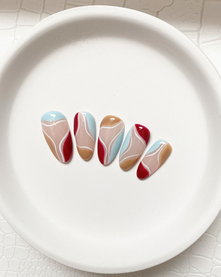 Reusable Abstract Statement Wavy Design Press On Nails
