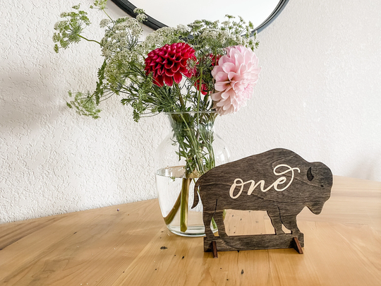 Buffalo Table Numbers . Wedding Decor Laser Cut Bison Names Calligraphy Details Customized