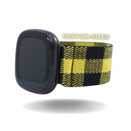 Elastic Fitbit Sense/Versa 3 Watch Band | Fits & Yellow Black Buffalo Plaid - Winter Gold Holiday Giftwrap