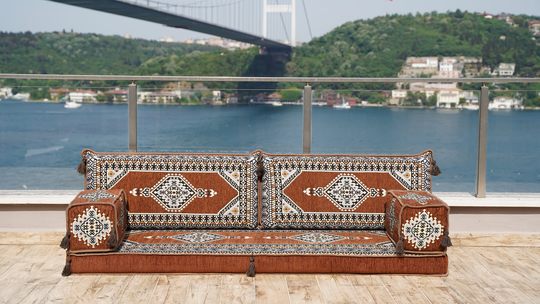 Brown Indoor Floor Pillows, Moroccan Living Room Couches, Arabic Couch, Turkish Cushion, Ethnic Sofa, Sofa Seating Set