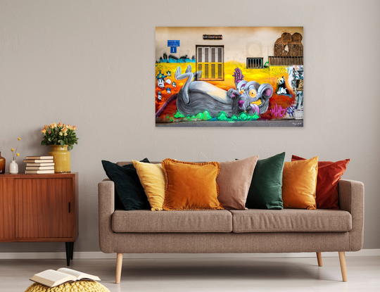 Colorful Street Art Photography Print, Mural Print On Metal Surface, Large Canvas Graffiti Kids Wall Décor