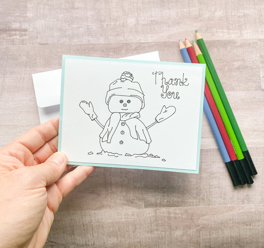 Set Of 4 Christmas Coloring Cards, Thank You Card, Color Your Own Card, Diy Holiday Activity For Kids