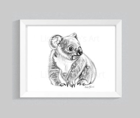 Koala Drawing, A5 Original Art, Australian Animal, Cute Koala Pencil Drawing, Animal Aussie Life, Wild Animals