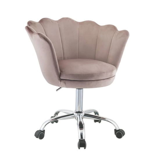 Q-Max Extendable Armless Office Chair Rose Quartz Velvet and Chrome Wood Office Chair