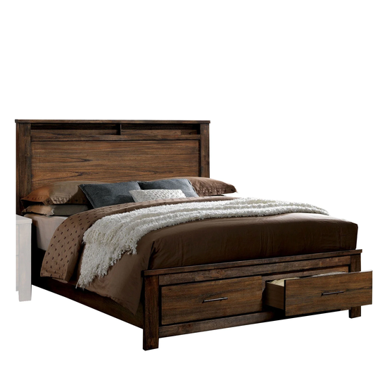 Wooden Queen Size Bed with 2 Drawer storage, Brown