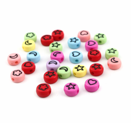 Galaxy Bead Assorted Colors Lot Symbol Beads Black Mixed Beads Round Acrylic Heart Flower Moon Star