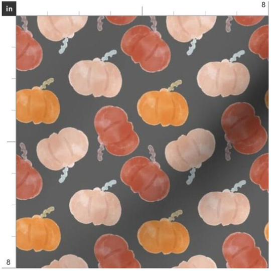 Watercolor Pumpkins On Grey Halloween Fabric By The Yard | Fall Thanksgiving Autumn Harvest Custom