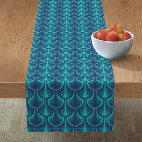 Jewel Tone Scales Table Runner - Dripping Jewel-Tones By Fleabat Retro 1970S Geometric Teardrops Cotton Sateen Spoonflower