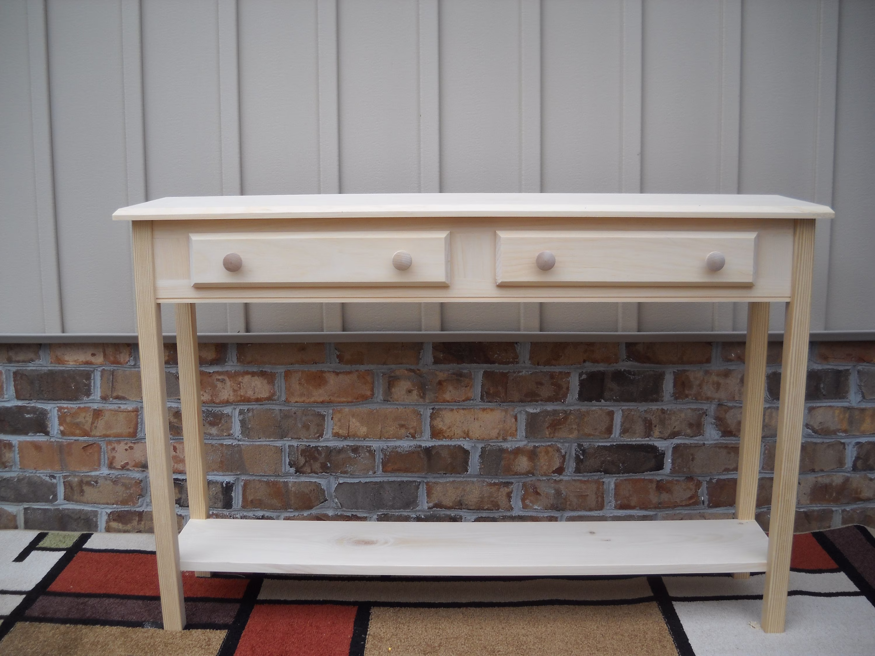 Unfinished 46" Sofa Console Beveled Edge Style Pinetable W/Shelf(Ves & Drawer