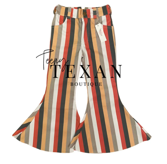 Kids Western Rodeo Multi Stripe Bell Bottom Flare Jeans