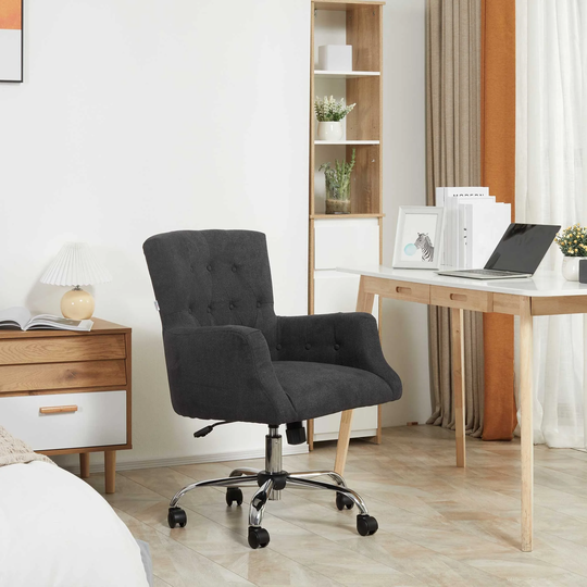 HOMCOM Swivel Computer Office Chair Button Tufted Mid Back Desk Chair for Home Study Bedroom, Carbon