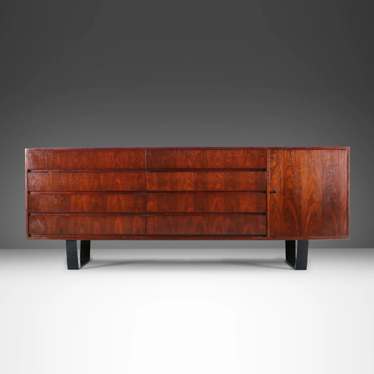 Substantial Mid Century Modern Credenza/Sideboard Long Dresser On An Angular Steel Base, C. 1970S
