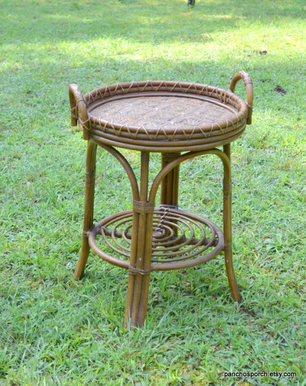 Vintage Rattan Table With Removable Tray Butler Serving Side Patio Porch Furniture Natural Color Panchosporch