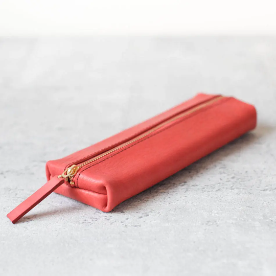 Coral Pink Classy Minimal Leather Pencil Case/Zipper Pen Pouch