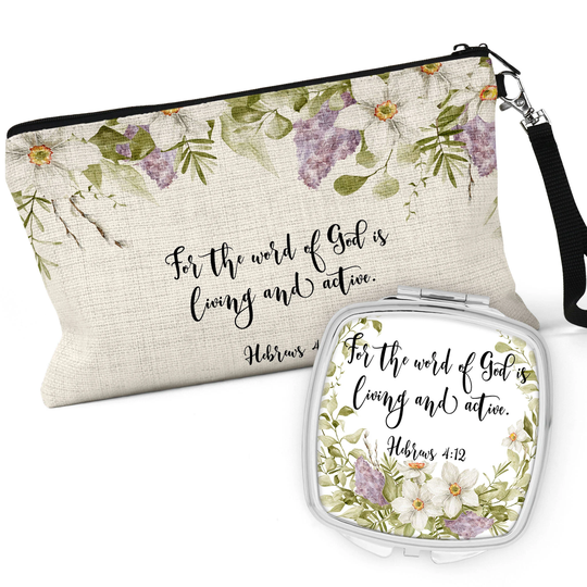 Christian Cosmetic Bag, Hebrews 412 Gift, Word Of God Makeup Case, Pencil Religious Compact Mirror, Bible Verse Tote Bag C-Scr018