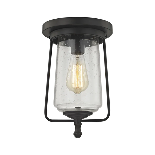 Hamel Bronze Metal and Glass Single-light Flushmount Light