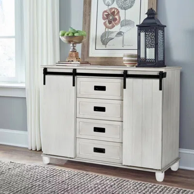 Redgate 45" Wide White Storage Cabinet Sideboard with 4 Drawers and 2 Sliding Barn Doors