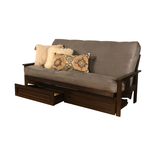 Somette Monterey Sofa in Espresso Finish with Storage and Removable Suede Mattress Cover