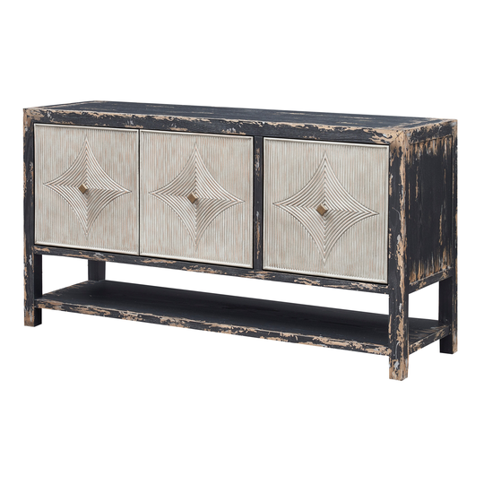 Reid Mid-century Modern 3 Door Storage Credenza/Sideboard with Shelf - Weathered Black Finish