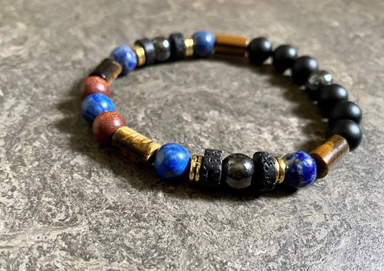 Men's Protection Crystal Beaded Bracelet, Natural Bracelet, Gemstone Gift For Him, Tiger's Eye Hematite