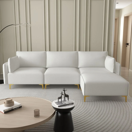 Moda Furnishings L Shape Fabric Sectional Sofa with USB,Grey