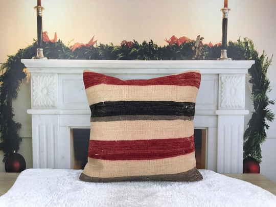 Kilim Cases, Decorative Pillow, Sofa Accent Chair Striped Floor Cushion, Rustic Home Decor, 20x20 3062