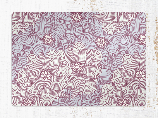 Linear Flowers Chair Mat, Gray Vinyl Floor Red Protective Botanical Splat Decorative Housewarming Gift