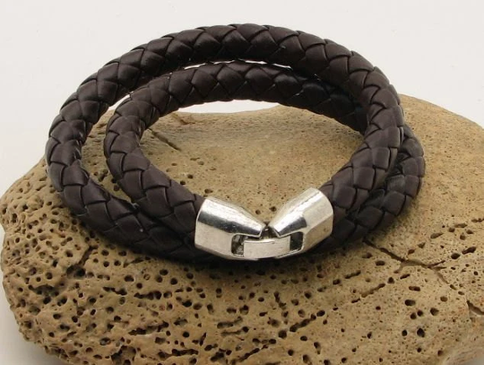 Men's Leather Bracelet.brown Bracelet.men Bracelet With Silver Plated Clasp.handmade Bracelet