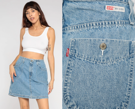 Levis Jean Skirt 90S Denim Mini Levi Strauss Dry Goods High Waisted Pencil Retro Hipster Normcore Vintage 1990S Large L 12 32