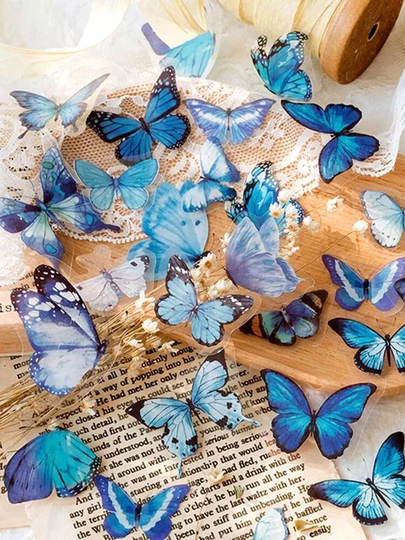 40 Clear Blue Translucent Butterfly Stickers - Sticker Great For Crafts, Scrapbooking, Journals, More #0122