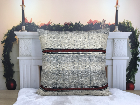 Vintage Kilim Cover, Wool Sofa Pillow, Organic Throw Handwoven Turkish Natural Decor, 24x24 Inch Home 2178